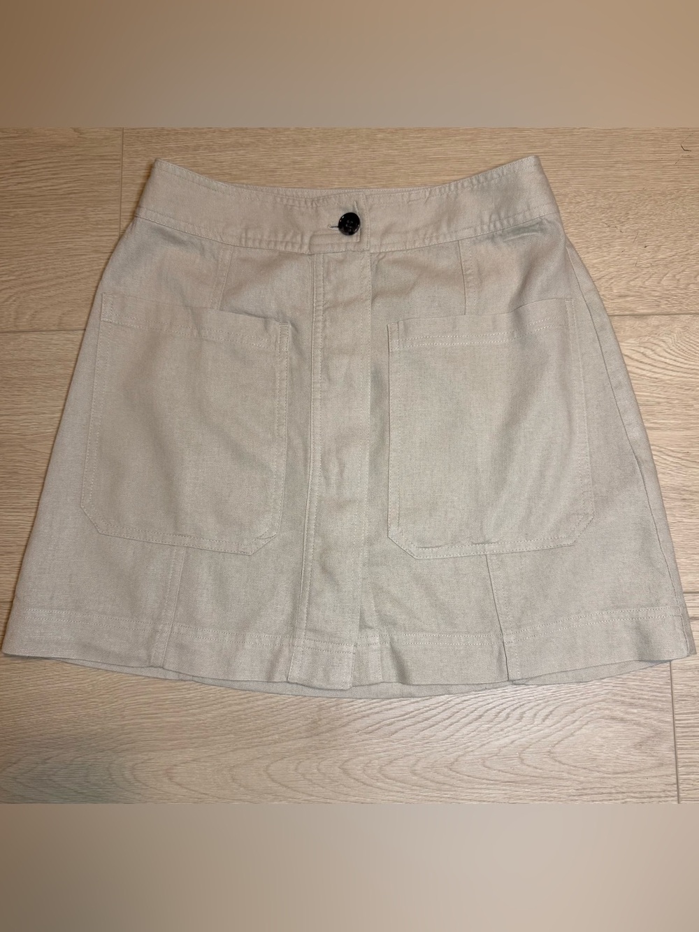 Banana Republic Linen Blend Mini Skirt Tan Button Front A-Line Size 4